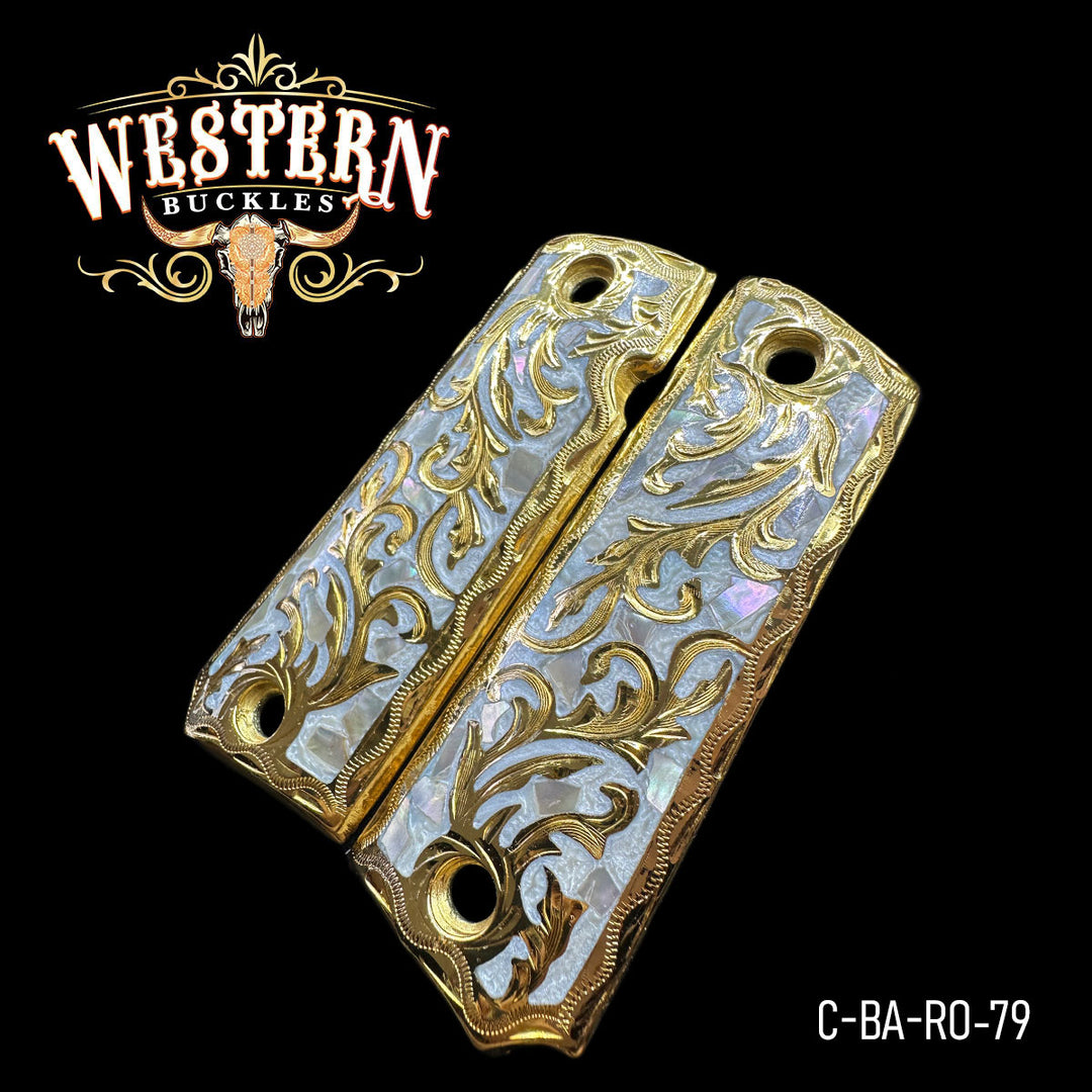 1911 Full Size Engraved Pearl Resin Grips-The Western Buckles