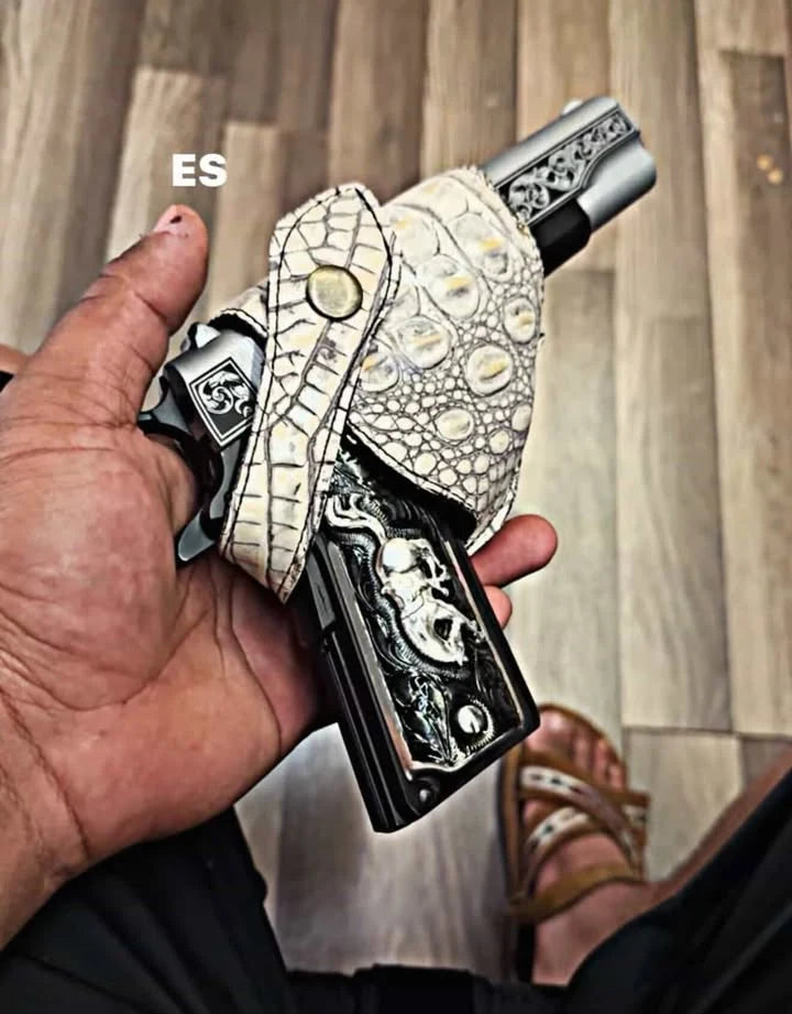 Fullsize 1911 Horse Black Nickel and Silver Engraved-The Western Buckles