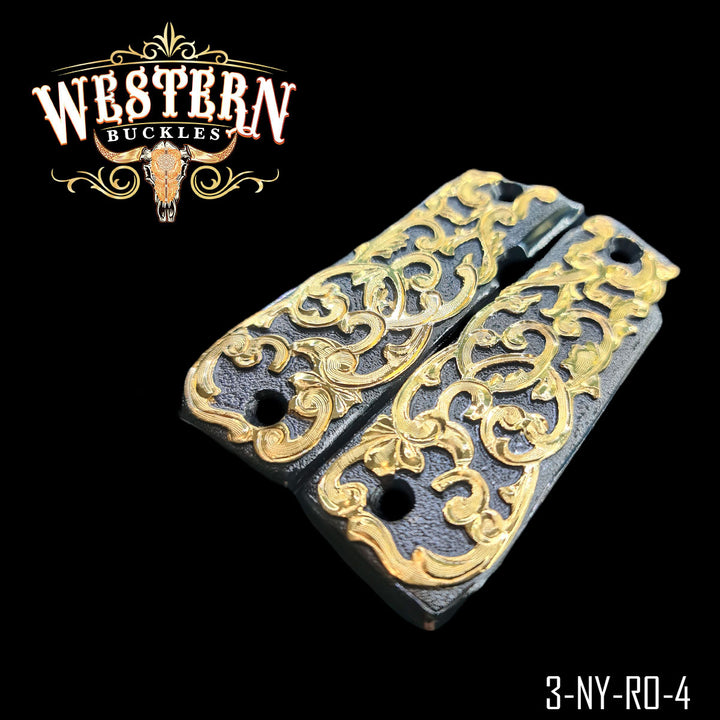 Colt Mustang .380 Cachas — Hand-Engraved — Detail View | Western Buckles Handcrafted | SKU 3-NY-RO-4