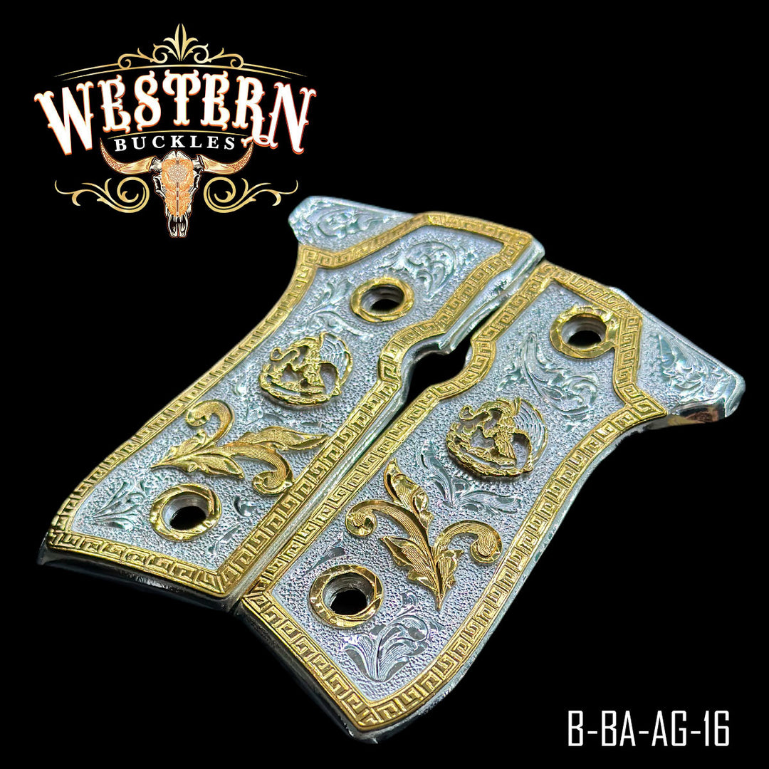 Beretta Eagle Cachas — Hand-Engraved — Detail View | Western Buckles Handcrafted | SKU B-BA-AG-16
