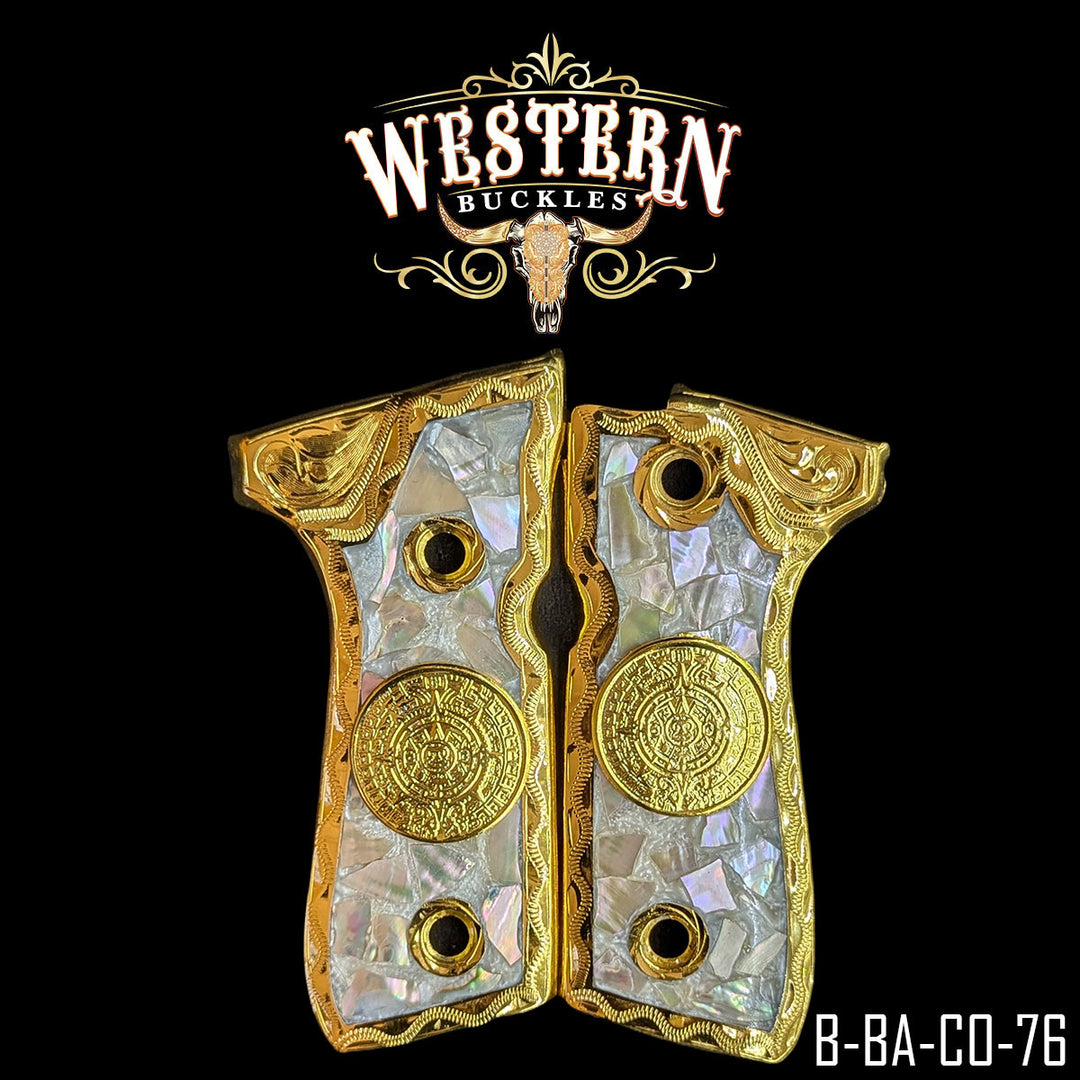 Beretta 92FS Aztec Calendar Cachas | Handcrafted by Western Buckles | SKU B-BA-CA-24