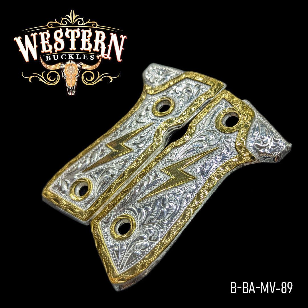 Beretta 92FS Gun Grips — Hand-Engraved — Detail View | Western Buckles Handcrafted | SKU B-BA-MV-89
