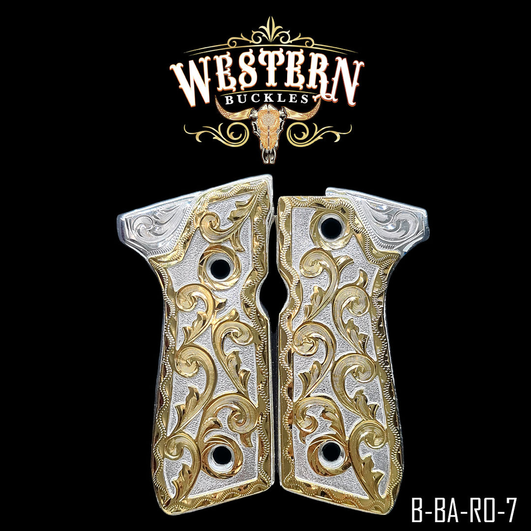 Beretta 92FS Gun Grips — Hand-Engraved | Handcrafted by Western Buckles | SKU B-BA-RO-7