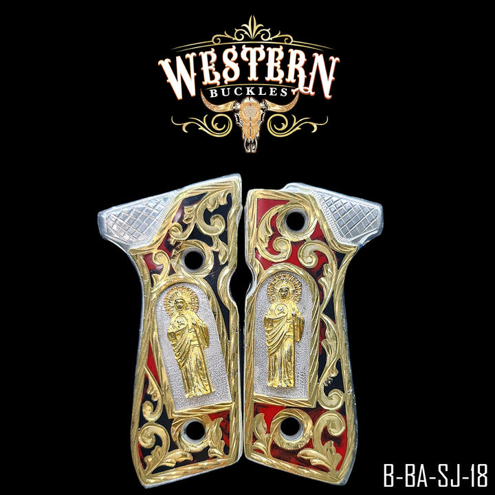 Beretta 92FS San Judas Gun Grips — Artisan Resin | Handcrafted by Western Buckles | SKU B-BA-SJ-18
