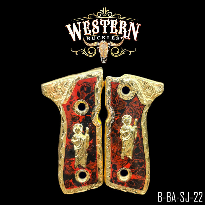 Beretta 92FS San Judas Gun Grips — Artisan Resin | Handcrafted by Western Buckles | SKU B-BA-SJ-22