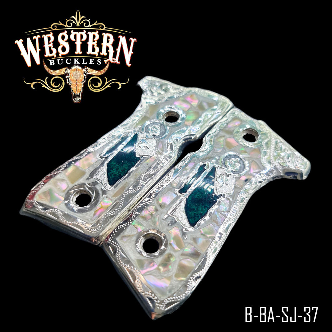 Beretta San Judas Gun Grips — Artisan Resin — Detail View | Western Buckles Handcrafted | SKU B-BA-SJ-37