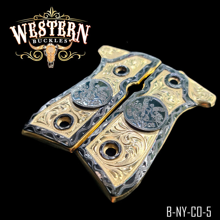Beretta 92FS Centenario Cachas — Hand-Engraved — Detail View | Western Buckles Handcrafted | SKU B-NY-CO-5