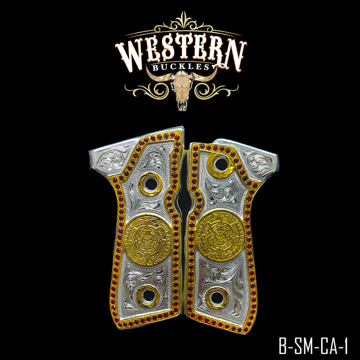Beretta 92FS Aztec Calendar Gun Grips | Handcrafted by Western Buckles | SKU B-SM-CA-1