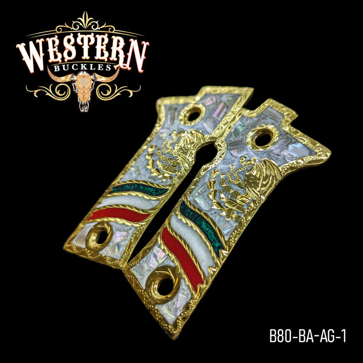 Beretta 80X Eagle Cachas — Artisan Resin — Detail View | Western Buckles Handcrafted | SKU B80-BA-AG-1