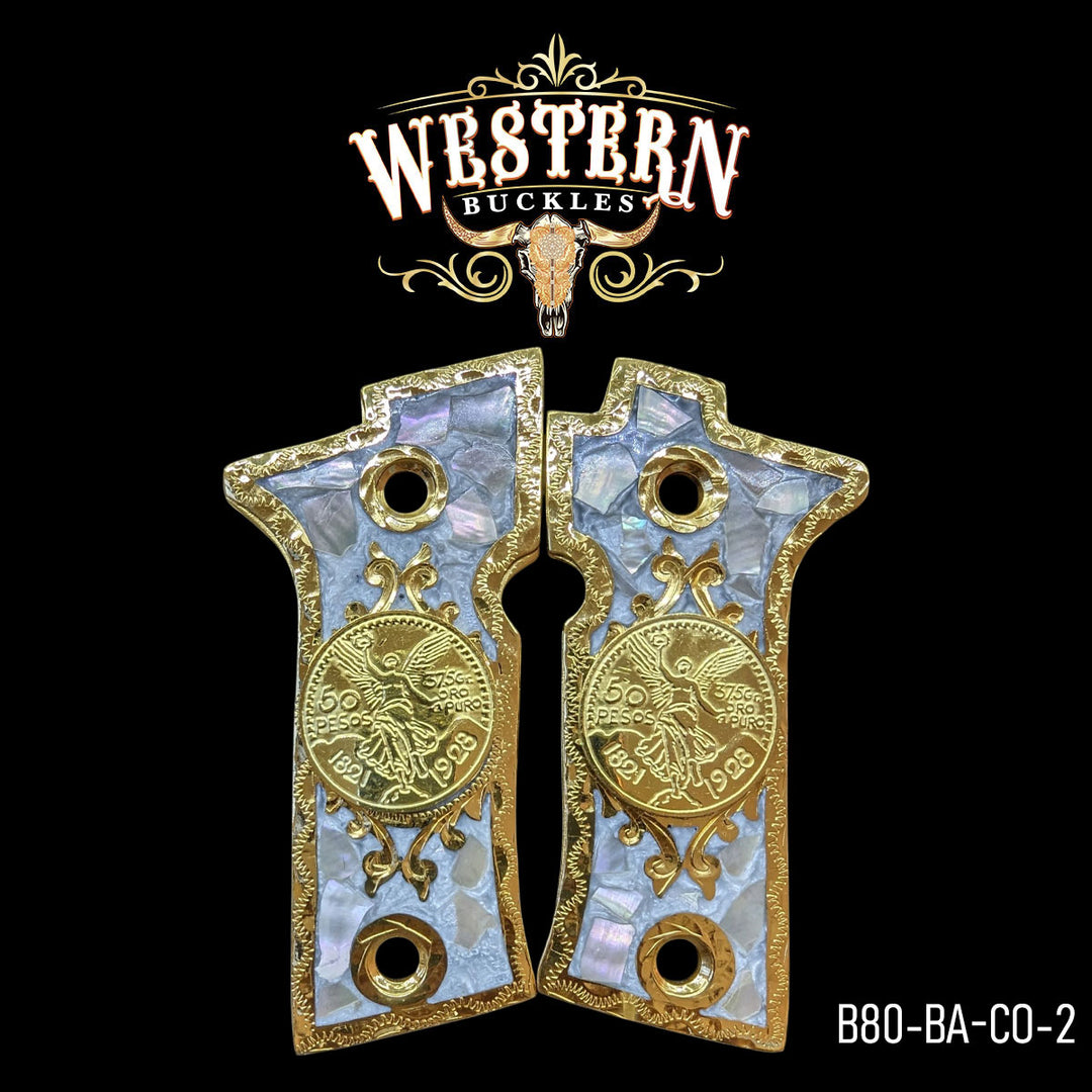 Beretta 80X Centenario Cachas — Artisan Resin | 24K Gold Plated | Handcrafted by Western Buckles | SKU B80-BA-CO-2