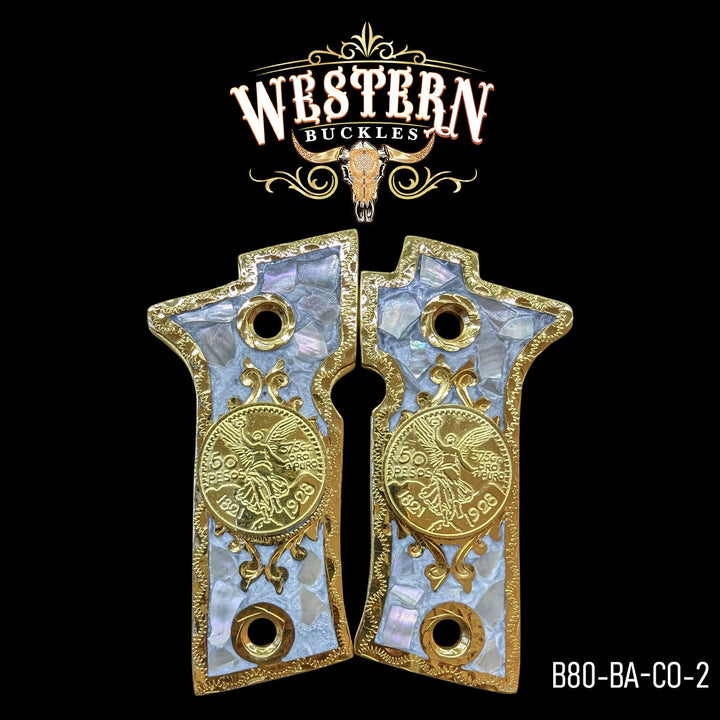 Beretta 80X Centenario Cachas — Artisan Resin | 24K Gold Plated | Handcrafted by Western Buckles | SKU B80-BA-CO-2