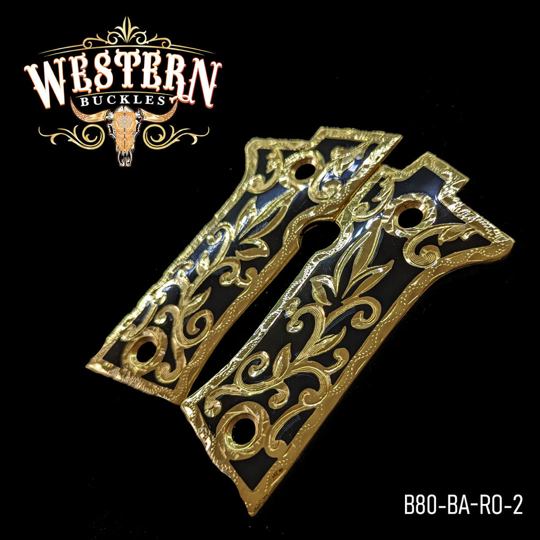 Beretta 80X Cachas — Artisan Resin | 24K Gold Plated — Detail View | Western Buckles Handcrafted | SKU B80-BA-RO-2