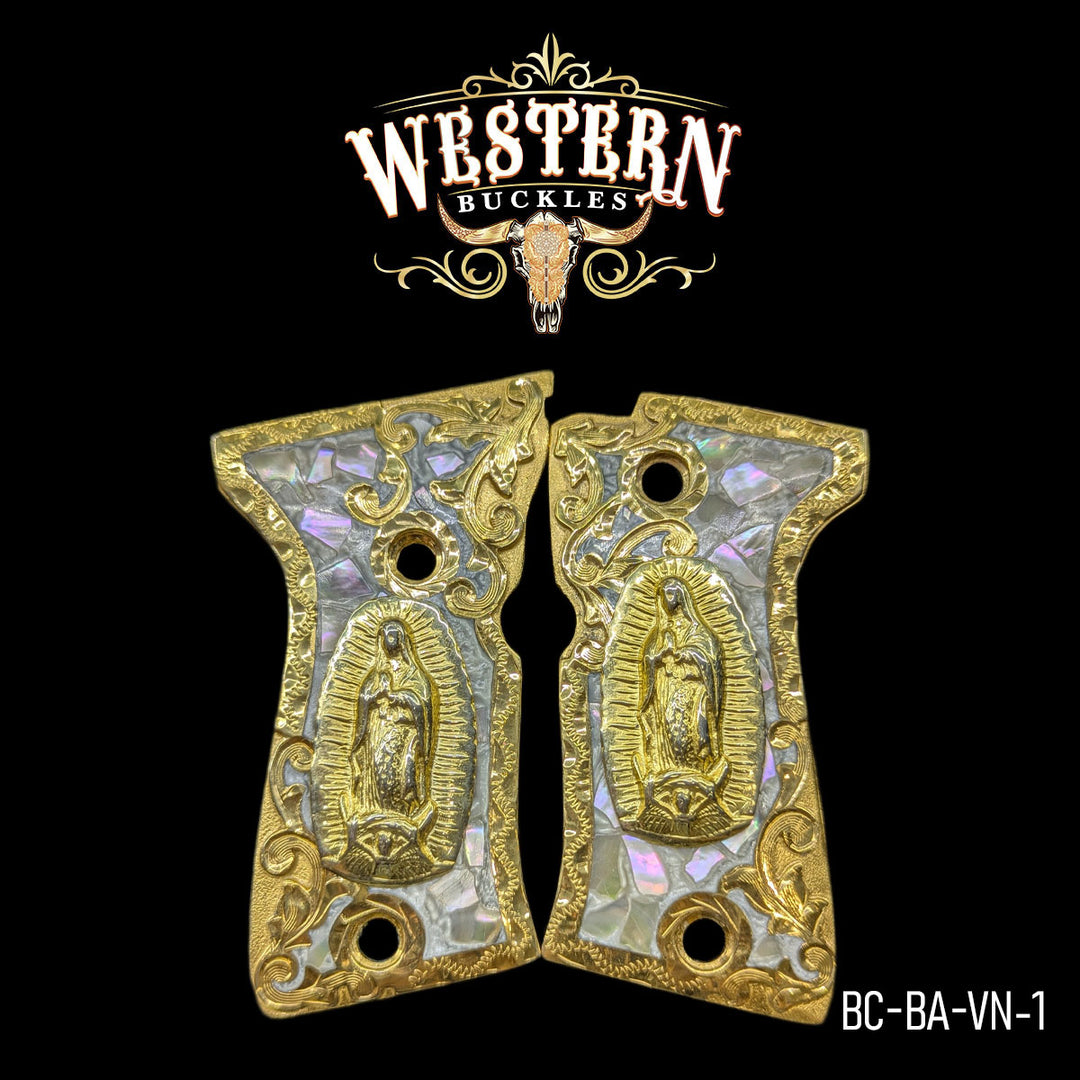 Beretta Compact Virgin of Guadalupe Cachas — Artisan Resin | Handcrafted by Western Buckles | SKU BC-BA-VN-1