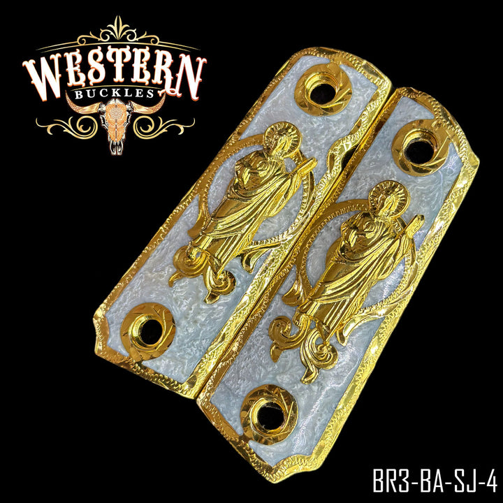 1911 Saint Jude Cachas — Detail View | Western Buckles Handcrafted | SKU BR3-BA-SJ-4