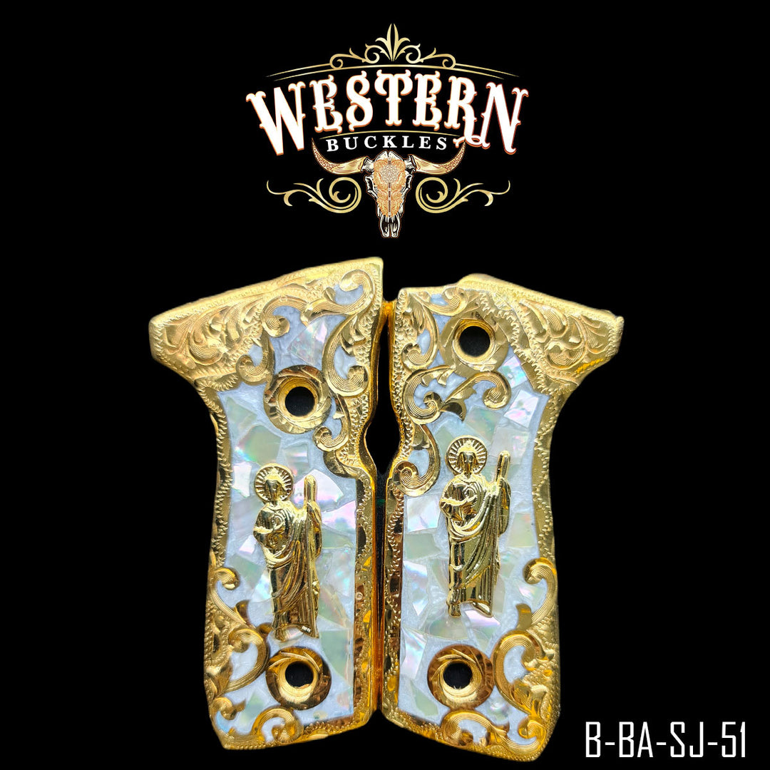 Beretta 92FS San Judas Gun Grips — Hand-Engraved | Handcrafted by Western Buckles |