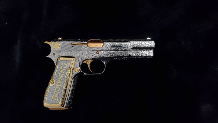 High Power Browning White Resin and Gold Engraved Grips-The Western Buckles