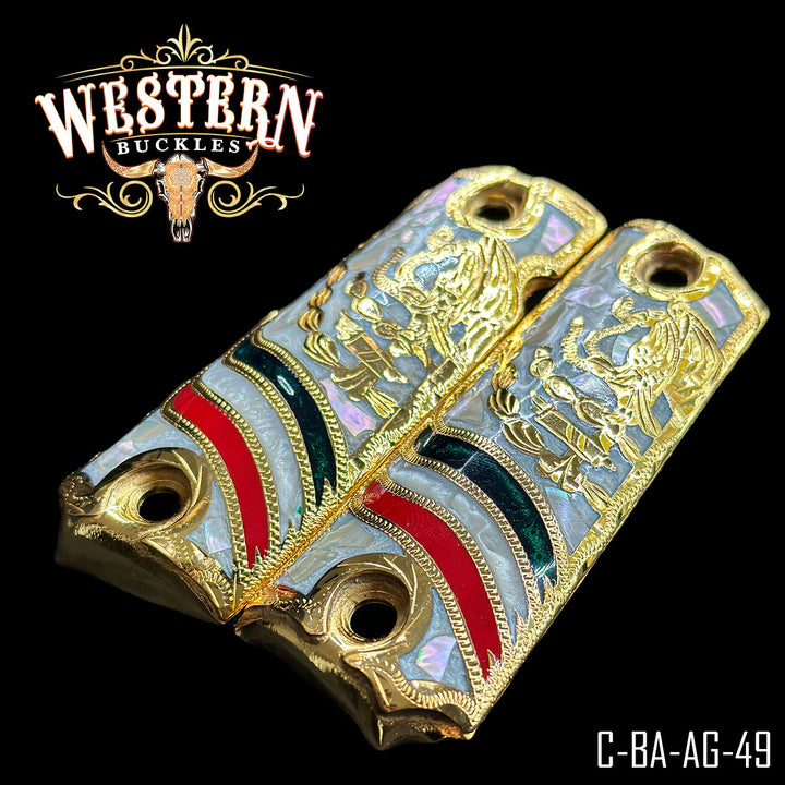 1911 Eagle Cachas — Detail View | Western Buckles Handcrafted | SKU C-BA-AG-49