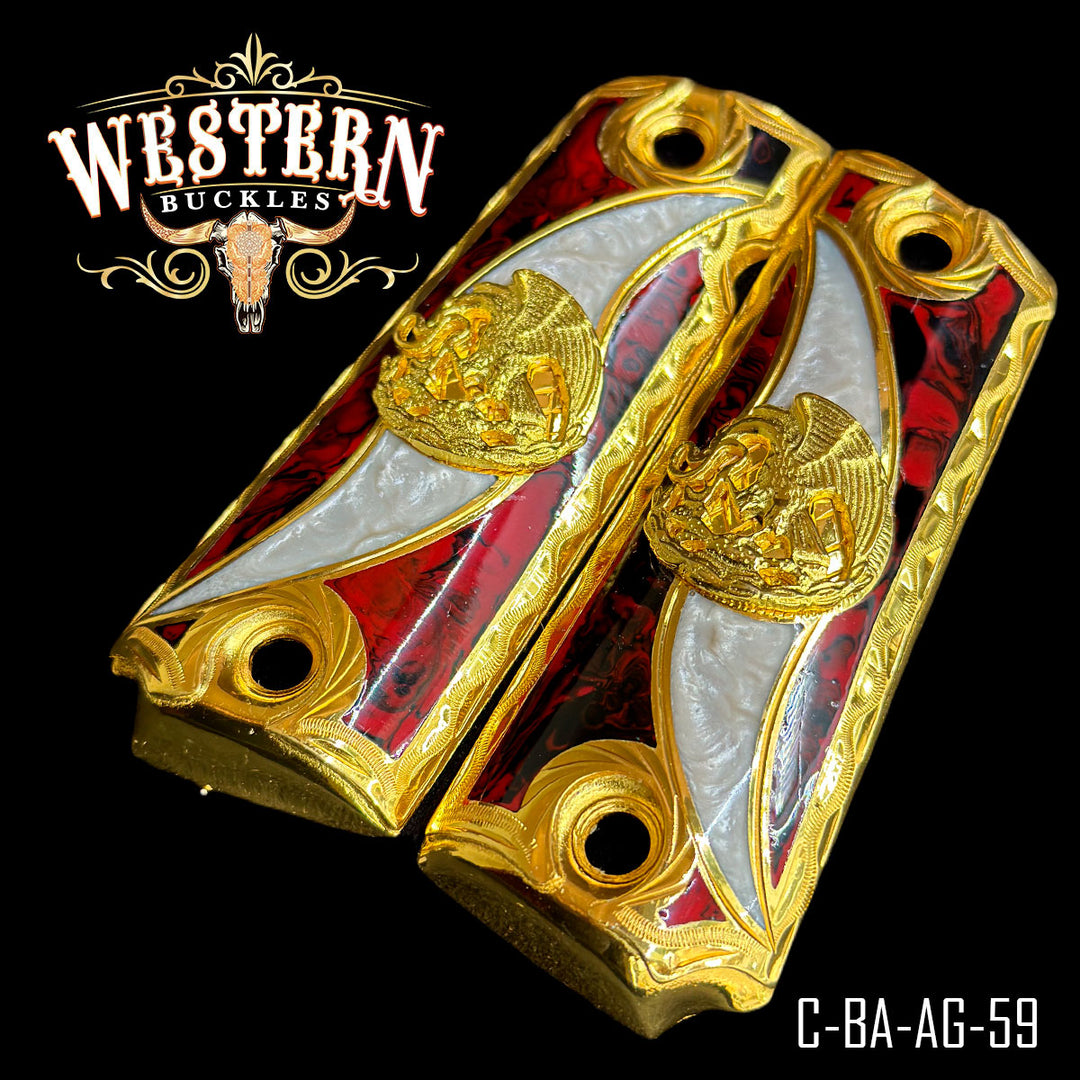 Colt 1911 Eagle Gun Grips — Detail View | Western Buckles Handcrafted | SKU C-BA-AG-59