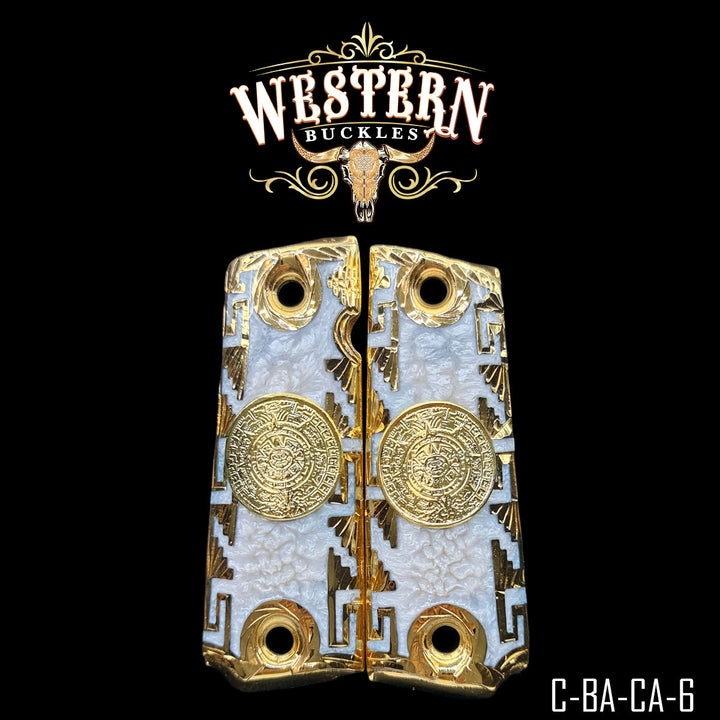 1911 Aztec Calendar Gun Grips — Artisan Resin | Handcrafted by Western Buckles | SKU C-BA-CA-6