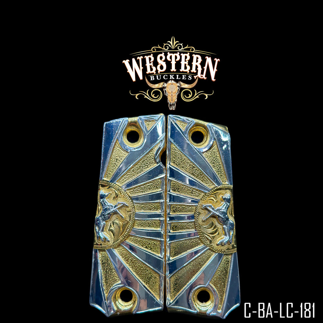 1911 Horse Cachas — 24K Gold Plated & .925 Silver Plated | Handcrafted by Western Buckles | SKU C-BA-LC-181