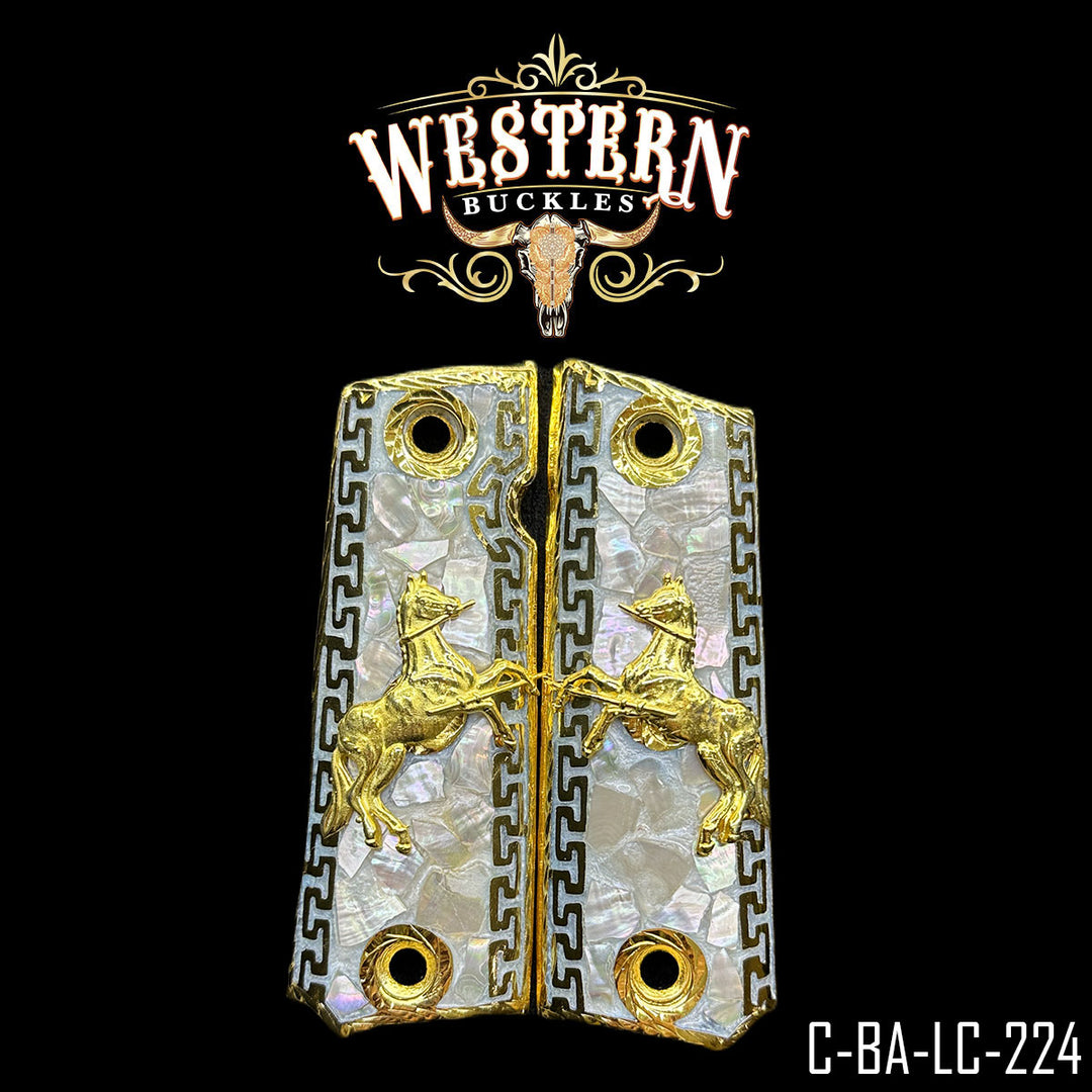 1911 Horse Gun Grips — Nácar | Handcrafted by Western Buckles | SKU C-BA-LC-224
