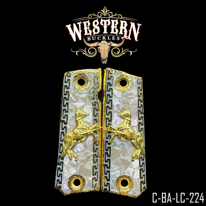 1911 Horse Gun Grips — Nácar | Handcrafted by Western Buckles | SKU C-BA-LC-224