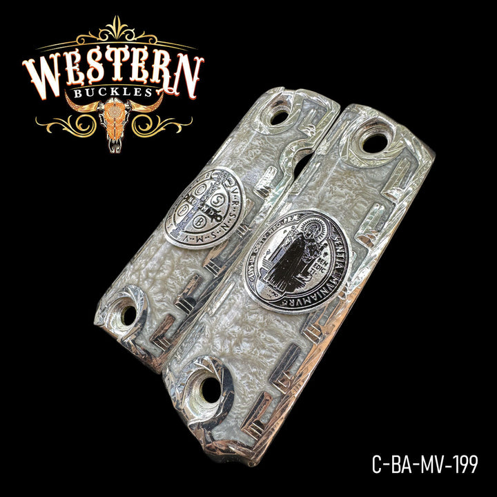 1911 Cachas — Artisan Resin | .925 Silver Plated — Detail View | Western Buckles Handcrafted | SKU C-BA-MV-199