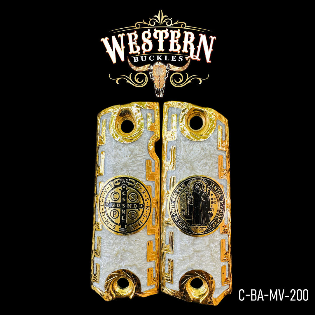 1911 Gun Grips — Artisan Resin | 24K Gold Plated | Handcrafted by Western Buckles | SKU C-BA-MV-200