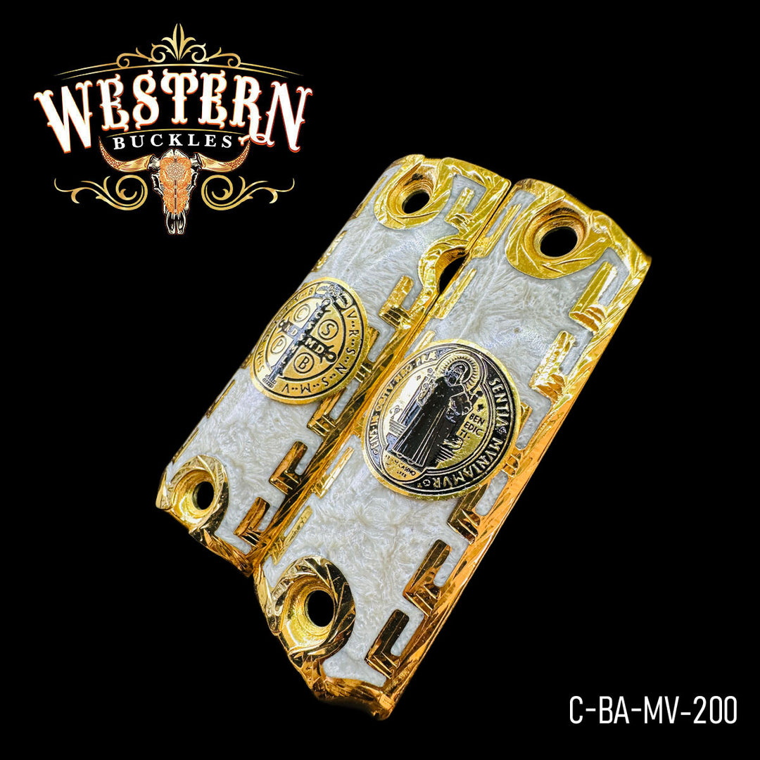 1911 Gun Grips — Artisan Resin | 24K Gold Plated — Detail View | Western Buckles Handcrafted | SKU C-BA-MV-200
