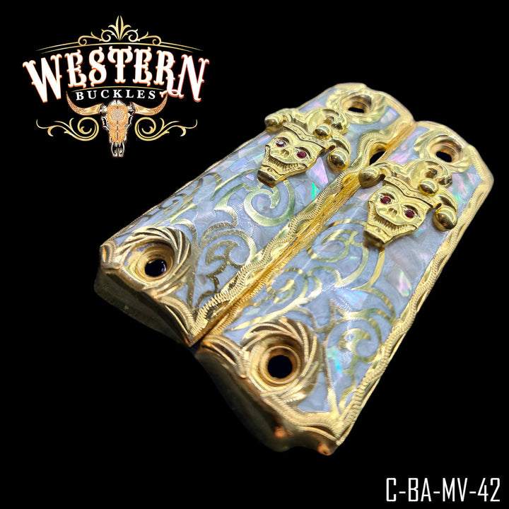 1911 Cachas — Nácar — Detail View | Western Buckles Handcrafted | SKU C-BA-MV-42