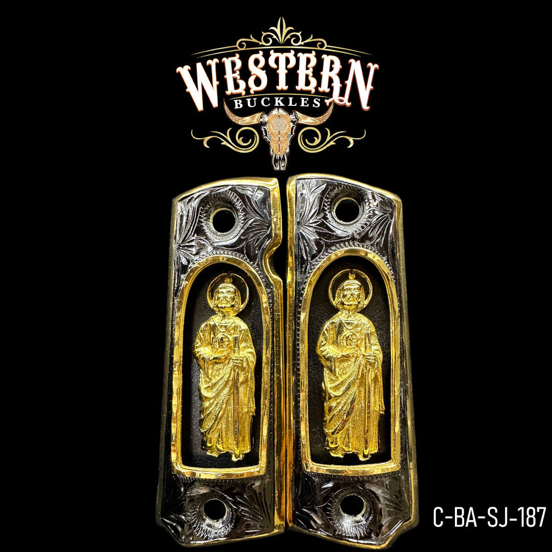 1911 Saint Jude Cachas — Nickel | Handcrafted by Western Buckles | SKU C-BA-SJ-187