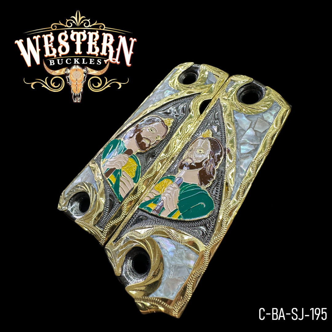1911 Saint Jude Gun Grips — Artisan Resin — Detail View | Western Buckles Handcrafted | SKU C-BA-SJ-195