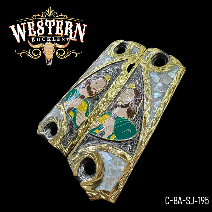 1911 Saint Jude Gun Grips — Artisan Resin — Detail View | Western Buckles Handcrafted | SKU C-BA-SJ-195