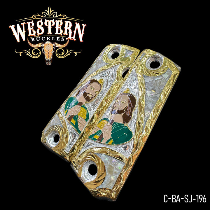 1911 Saint Jude Cachas — Artisan Resin — Detail View | Western Buckles Handcrafted | SKU C-BA-SJ-196