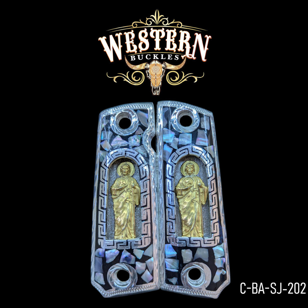 1911 Saint Jude Gun Grips — Artisan Resin | Handcrafted by Western Buckles | SKU C-BA-SJ-202