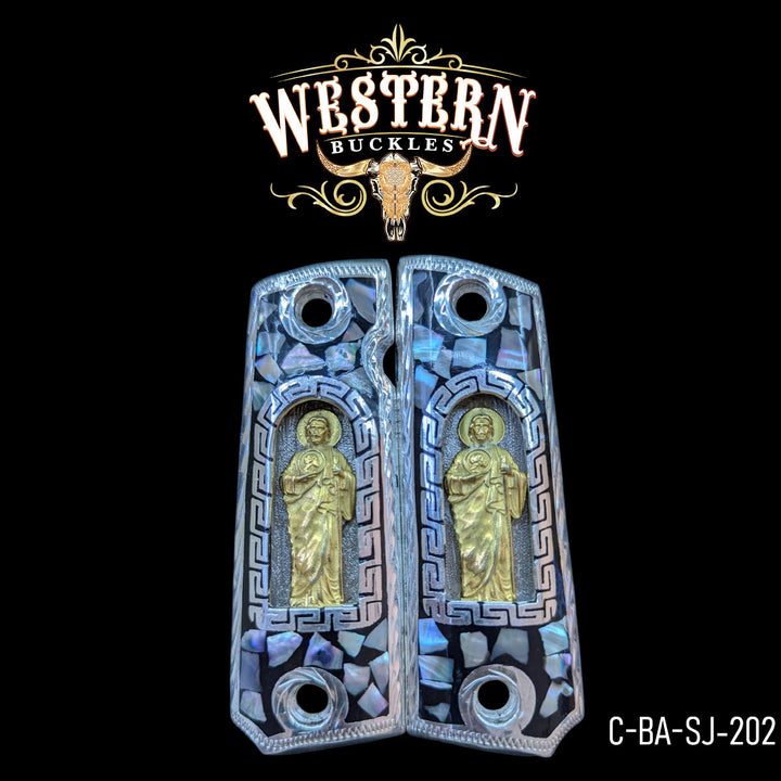 1911 Saint Jude Gun Grips — Artisan Resin | Handcrafted by Western Buckles | SKU C-BA-SJ-202