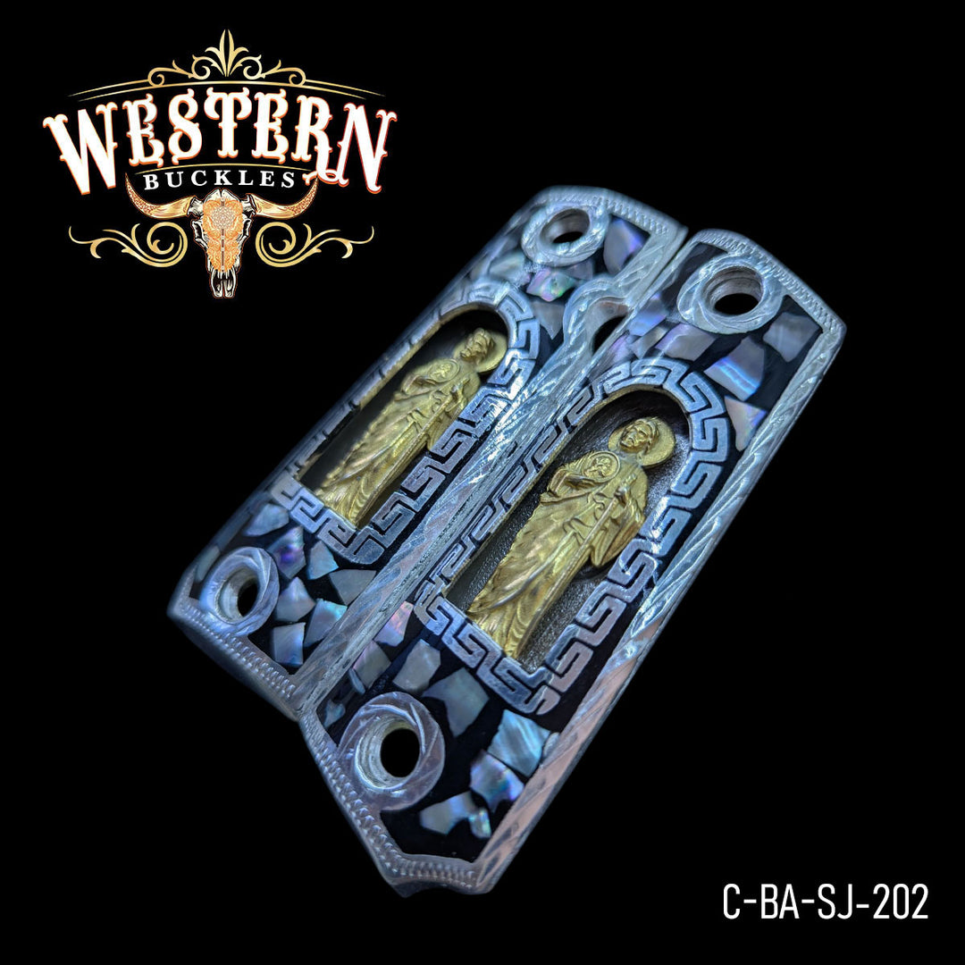 1911 Saint Jude Gun Grips — Artisan Resin — Detail View | Western Buckles Handcrafted | SKU C-BA-SJ-202