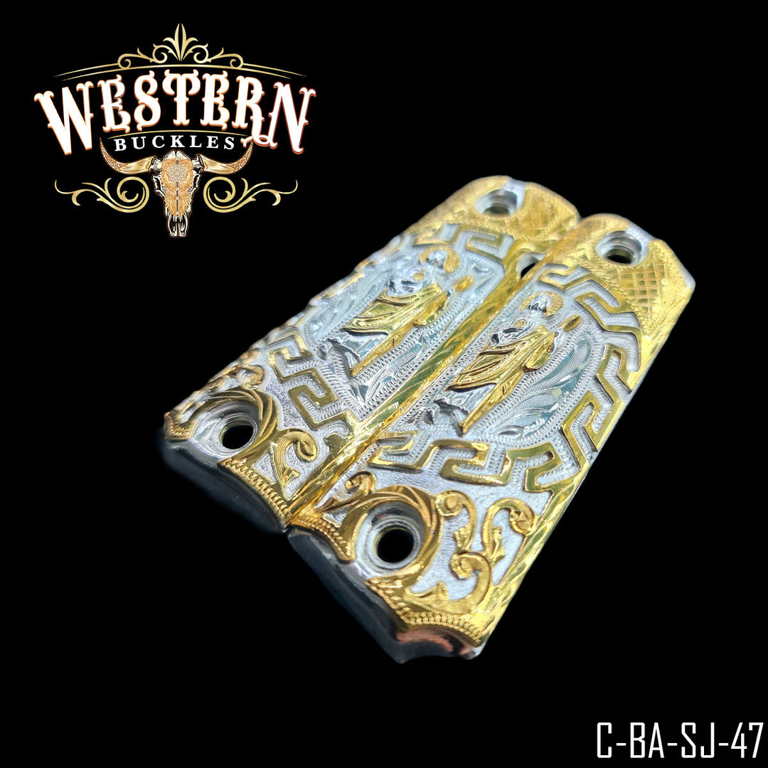 1911 San Judas Gun Grips — Detail View | Western Buckles Handcrafted | SKU C-BA-SJ-47