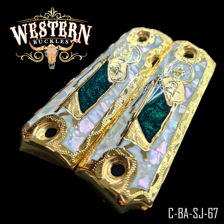 1911 Fullsize San Judas Cachas — Artisan Resin — Detail View | Western Buckles Handcrafted | SKU C-BA-SJ-67