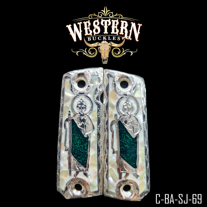 1911 Saint Jude Gun Grips — Artisan Resin | Handcrafted by Western Buckles | SKU C-BA-SJ-69