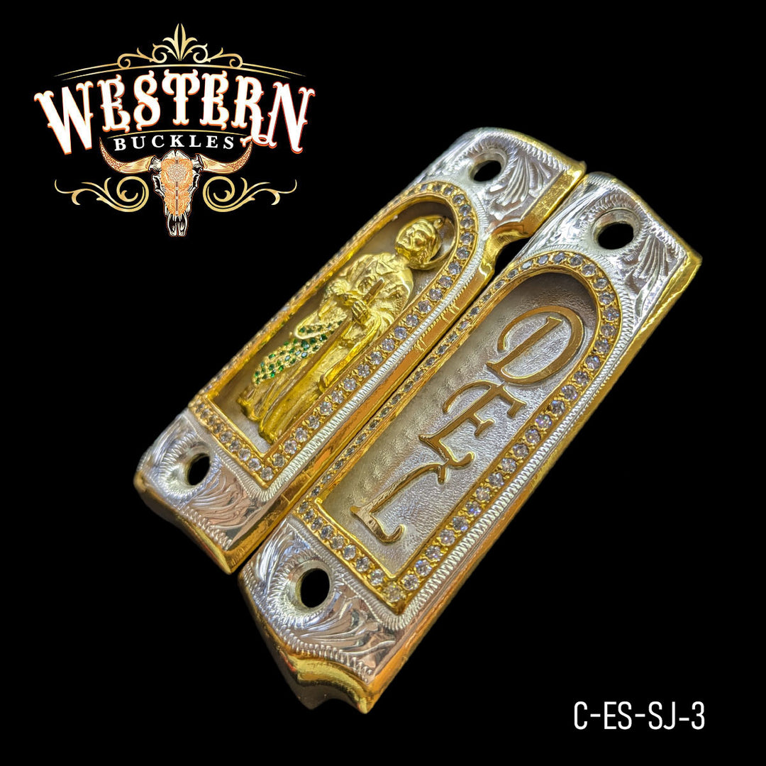 1911 Fullsize San Judas Gun Grips — Detail View | Western Buckles Handcrafted | SKU C-ES-SJ-3