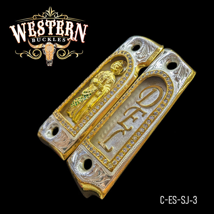 1911 Fullsize San Judas Gun Grips — Detail View | Western Buckles Handcrafted | SKU C-ES-SJ-3