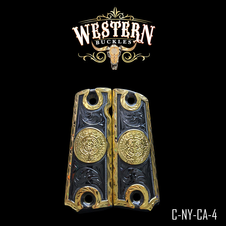 1911 Aztec Calendar Cachas — Hand-Engraved | Handcrafted by Western Buckles | SKU C-NY-CA-4