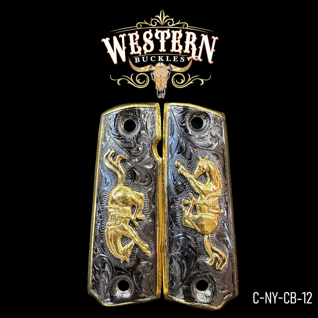 Colt 1911 Horse Gun Grips — 24K Gold Plated | Handcrafted by Western Buckles | SKU C-NY-CB-12
