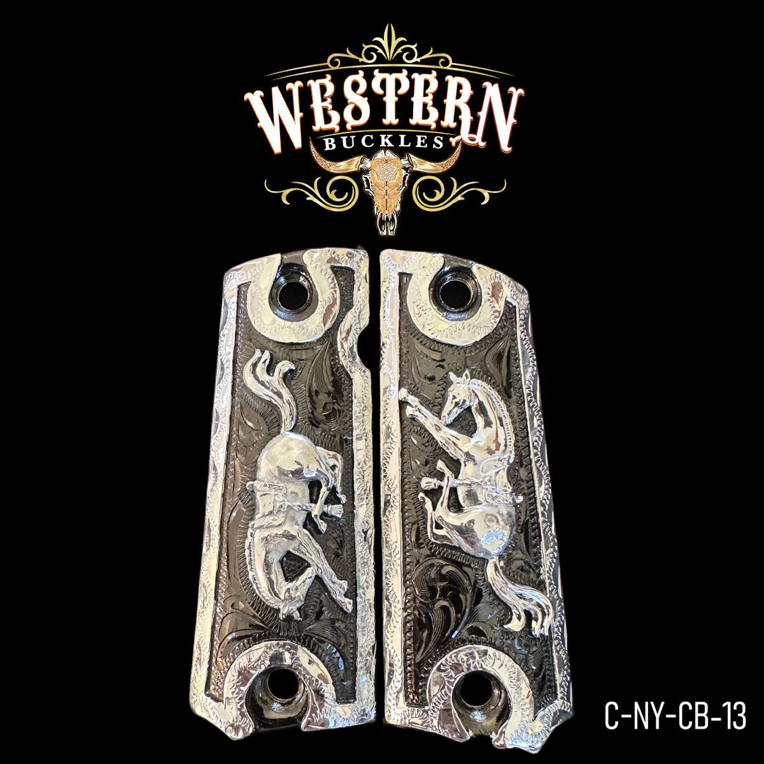 Colt 1911 Horse Gun Grips — .925 Silver Plated | Handcrafted by Western Buckles | SKU C-NY-CB-13