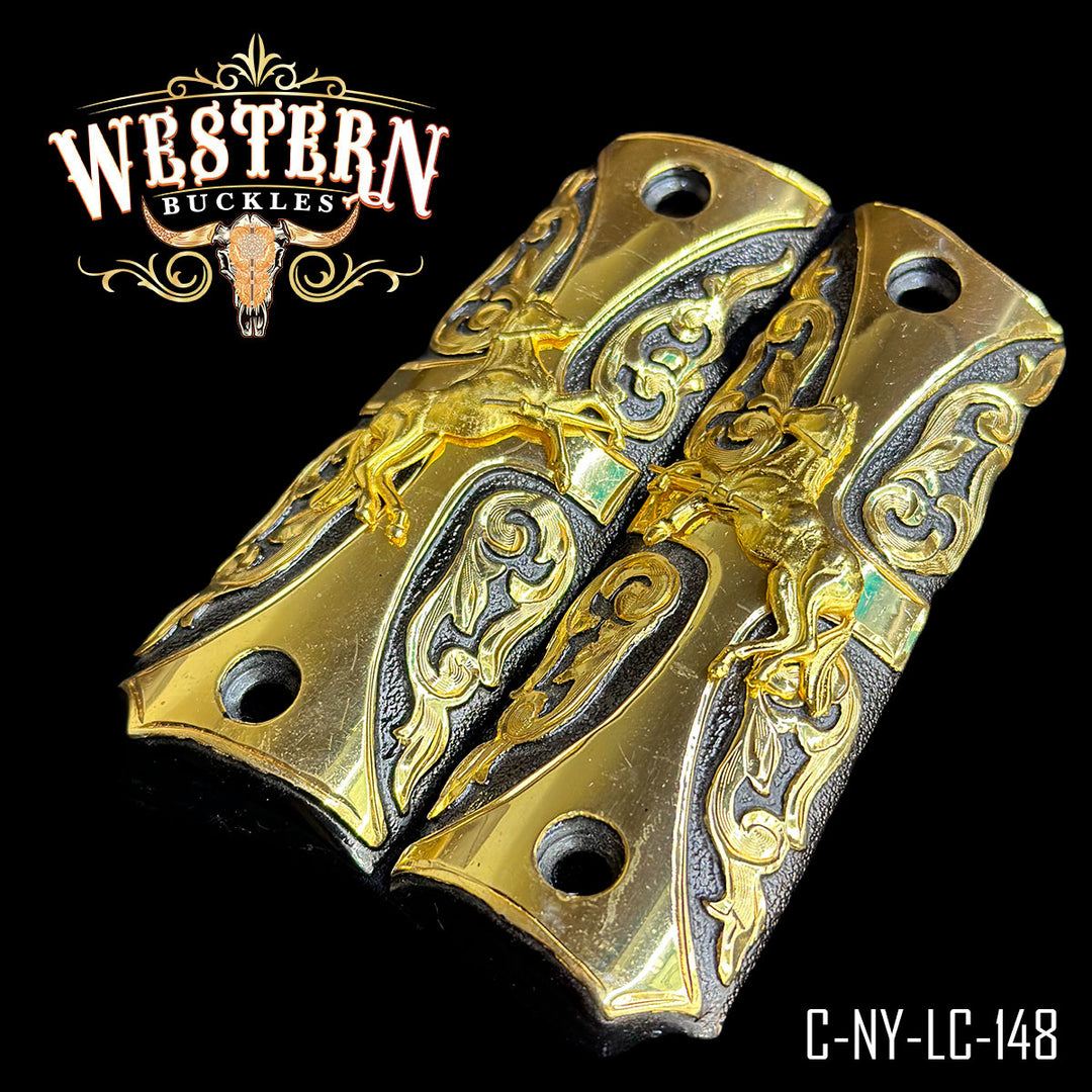 1911 Horse Gun Grips — Detail View | Western Buckles Handcrafted | SKU C-NY-LC-148