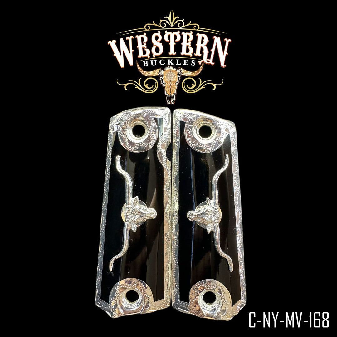 1911 Bull Gun Grips — Artisan Resin | 24K Gold Plated | Handcrafted by Western Buckles | SKU C-NY-MV-168