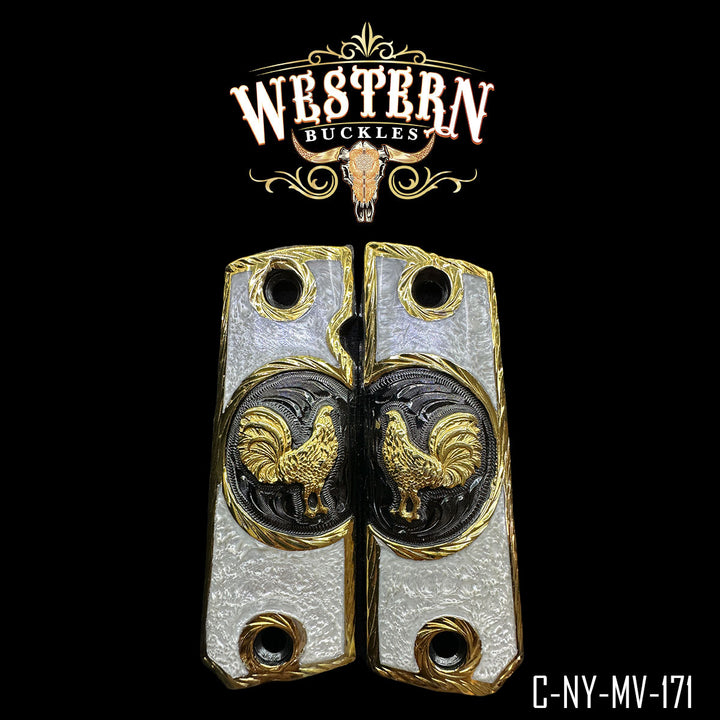 1911 Rooster Cachas — Artisan Resin | Handcrafted by Western Buckles | SKU C-NY-MV-171