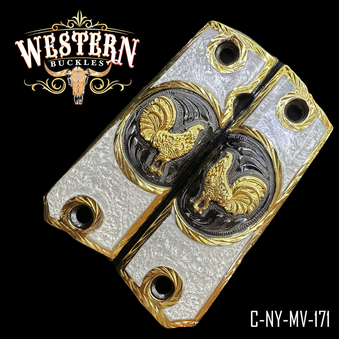 1911 Rooster Cachas — Artisan Resin — Detail View | Western Buckles Handcrafted | SKU C-NY-MV-171