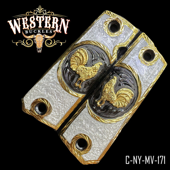 1911 Rooster Cachas — Artisan Resin — Detail View | Western Buckles Handcrafted | SKU C-NY-MV-171